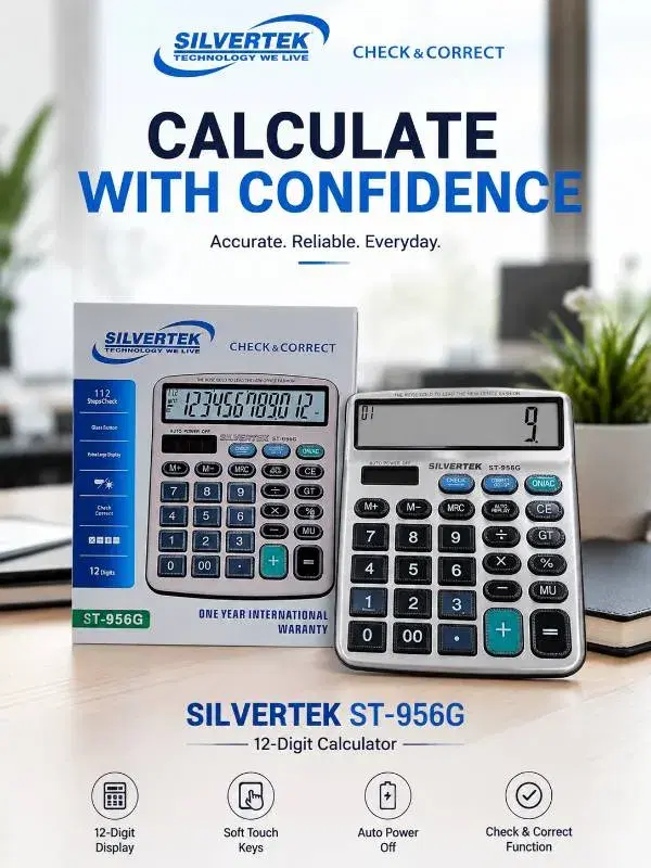 SILVERTEK ST-956G 12-Digit Check & Correct Desktop Calculator