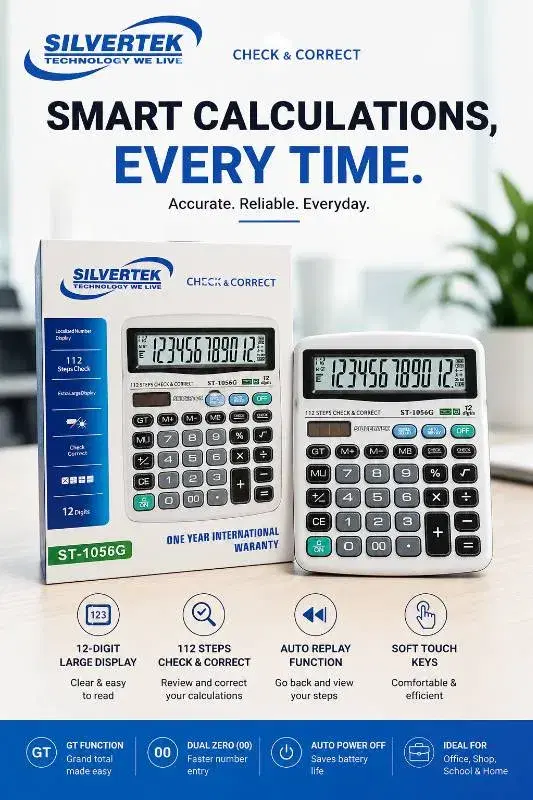 SILVERTEK ST-1056G 12-Digit Check & Correct Desktop Calculator – 112 Steps