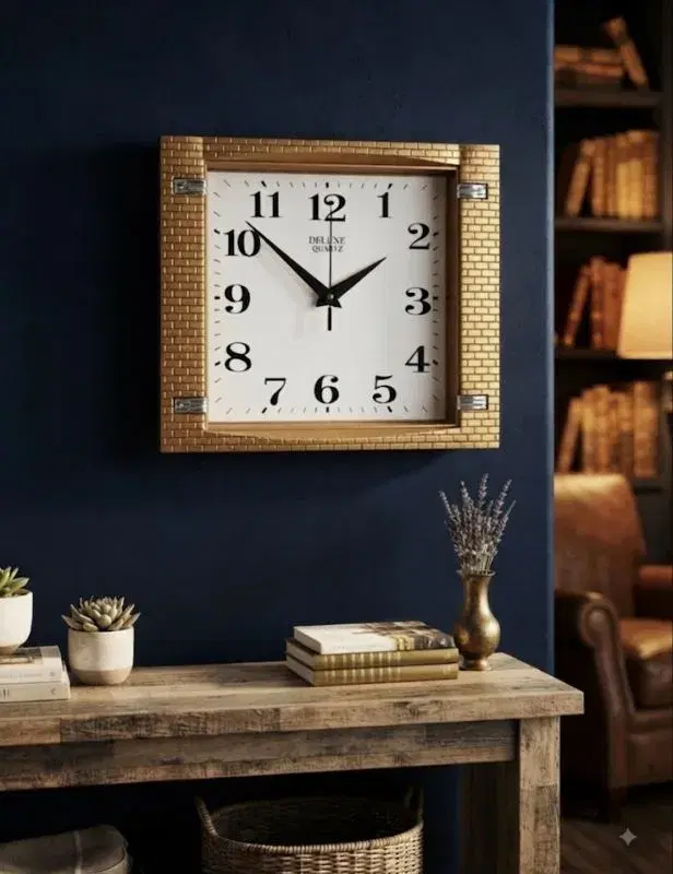 Square Antique Bronze Brick Pattern Quartz Wall Clock For Office,Home Decor
