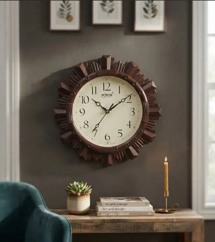Sunburst Wooden Analog Wall Clock for Living Room, Bedroom, and Office Decor