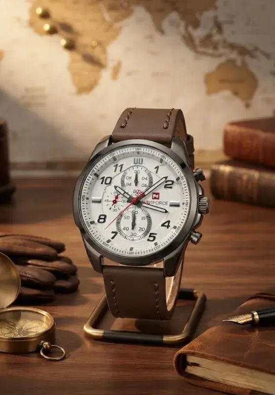 Naviforce Leather Strap Watch For Gents -Perfect Match For Every Outfit 