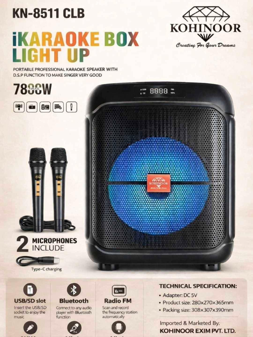 Kohinoor 8511 Karaoke Party Box With Two Wireless Microphone
