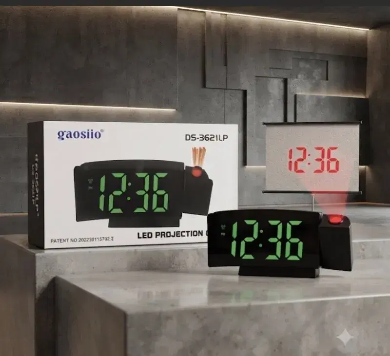 New Table clock with time projector and thermometer Gaosiio DS-3621LP || TIme, Date Function, Temperture, Alarm & Snooze & (Green) LCD Projectional Function