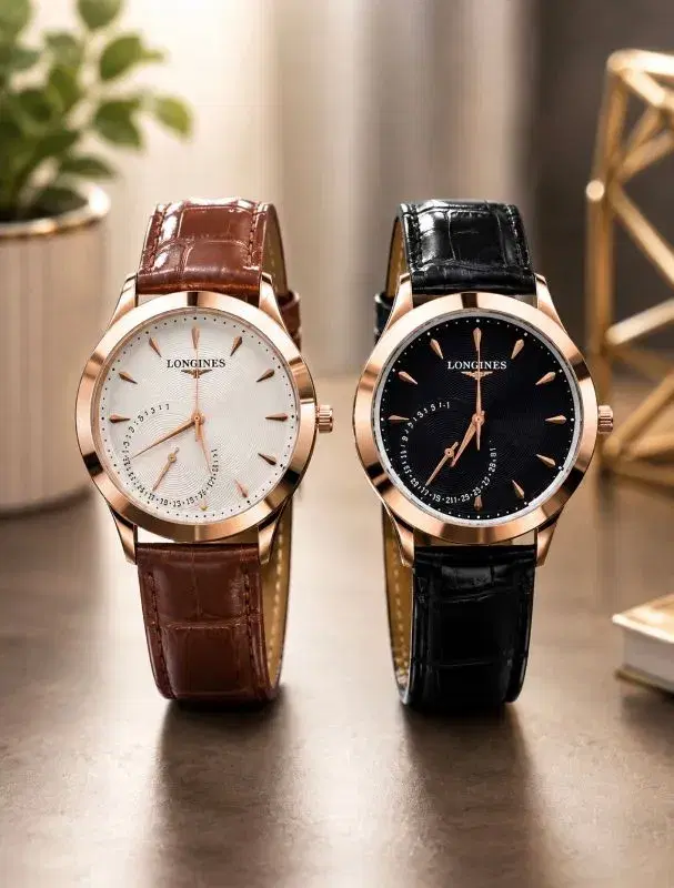 Rose Gold Case Textured White & Black  Dial Brown & Black Leather Strap Analog Watch for Men