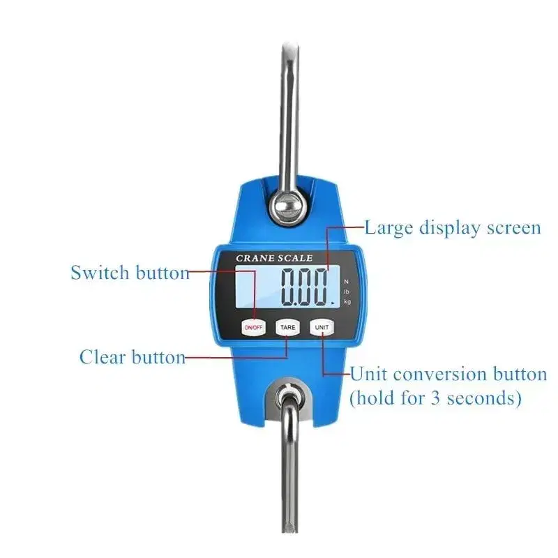 Crane Scale Digital Weight 300kg 150kg/50g 200kg/100g 500kg/100g Heavy Duty Hanging Hook Scales Portable Digital Stainless Steel