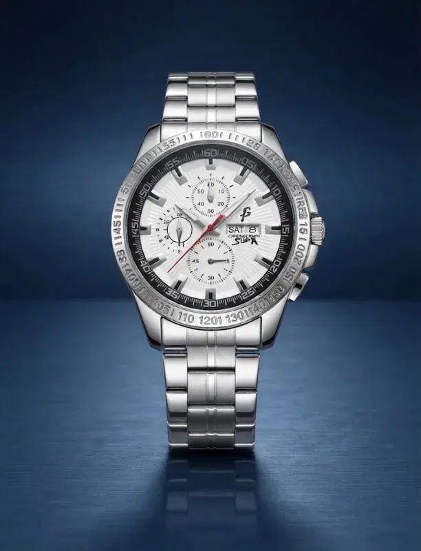 Supa Stainless Steel Day & Date Function Watch For Gents 