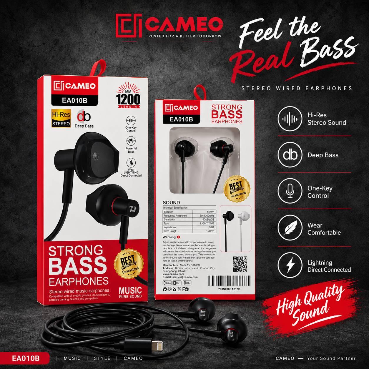 Cameo EA010B STRONG  DEEP BASS EARPHONE LIGHTNING EARPHONE (APPLE SUPPORT)
