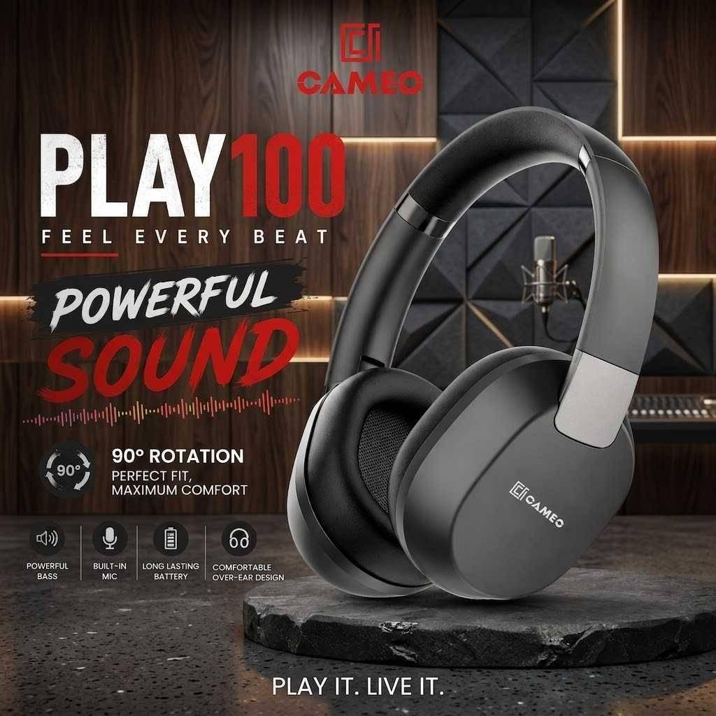 Cameo Play100 | Time 10HRs, Stand Time 120 HRs, Battery Capacity 300mAh, Charging mode Type-C, Transmission range 10m, 
Mode for PC, Foldable Design, Wireless, Bluetooth V5.4, 90 Degree Rotate, PNRS Systems thumbnail 2