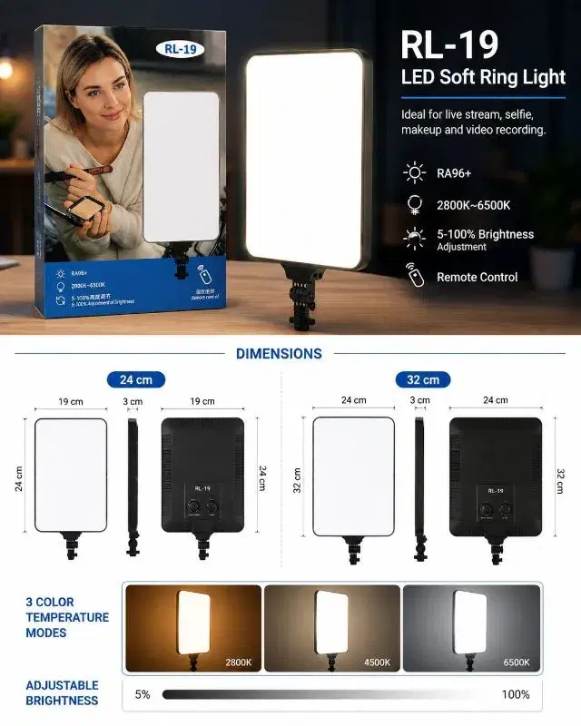 New RL-19 19inch 70W 2700-7500K Disco Beauty Led Panel Lights Photography Hand Held Square Led Light for Photography