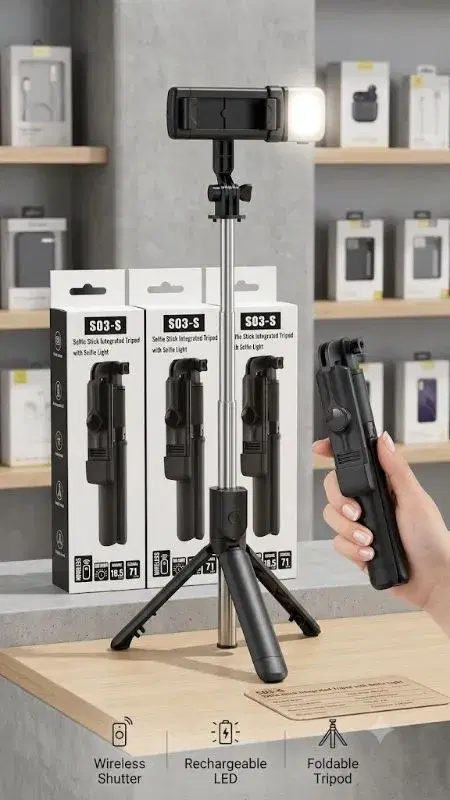 S03-S Selfie stick With LED Light.