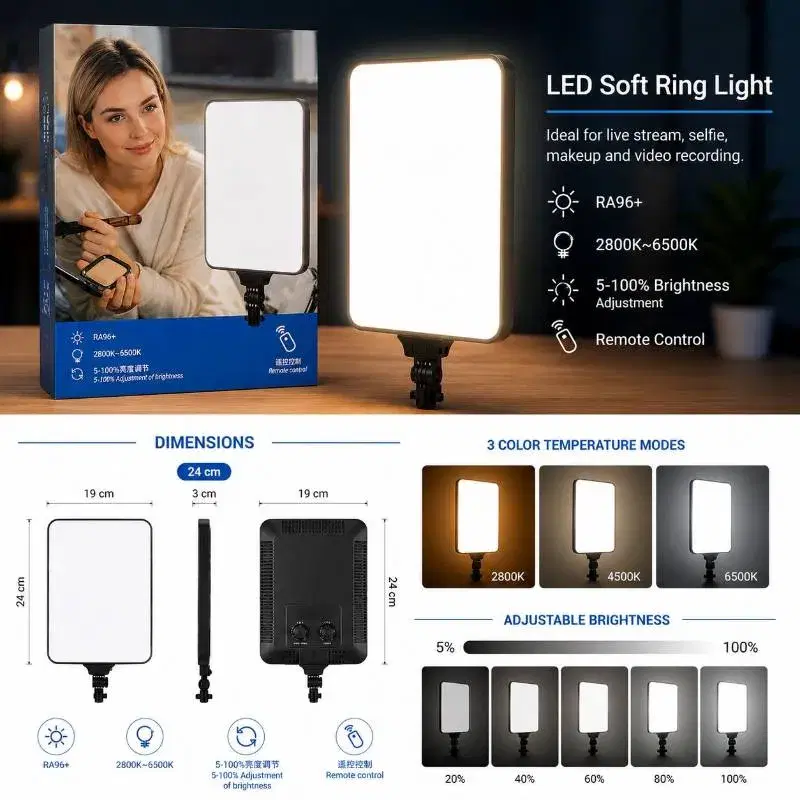 RL-24 LED Video Light Panel Light With Tripod Square Diffuser Light With Stand Photography Lamp