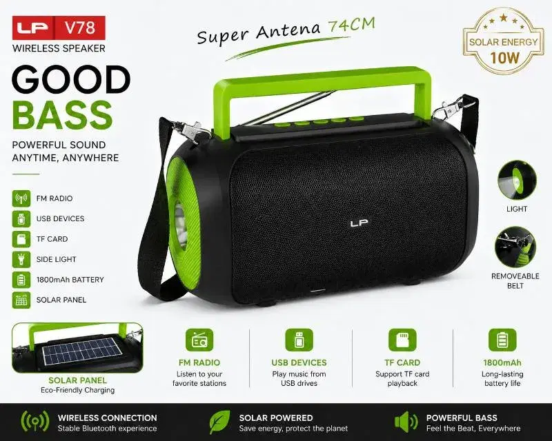 NEW LP-V71 Solar Powered Mini Speaker Portable Wireless ...