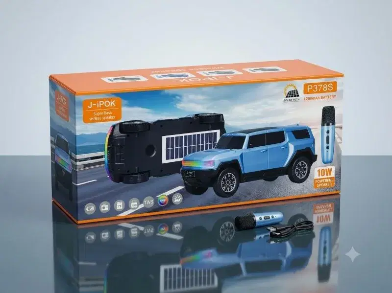P378S Off-Road SUV Car Rgb Solar Speaker Karaoke Set with Mic 10W Blue Tooth Speaker for Party Portable Subwoofer Sound System