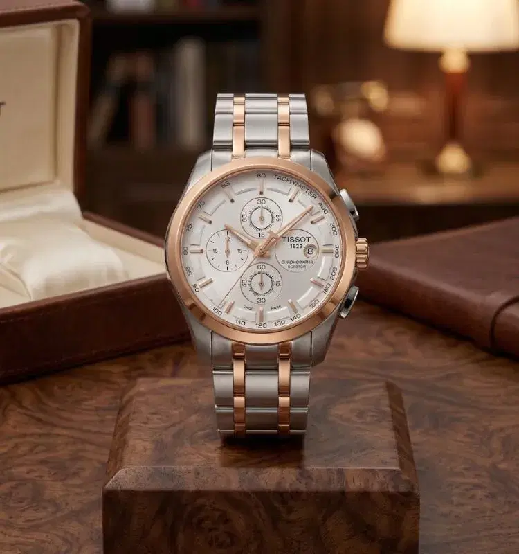 Tissot Chronograph Function Date Dispaly Premium Two Tone Color Watch For Gents