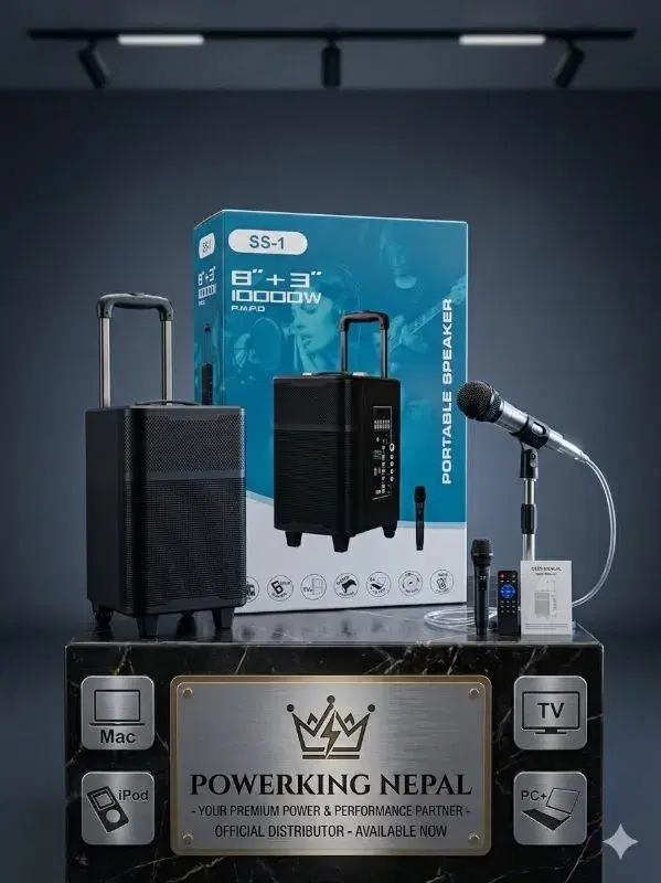 SS-1 portable trolley speaker features an 8-inch woofer and includes a wireless microphone.