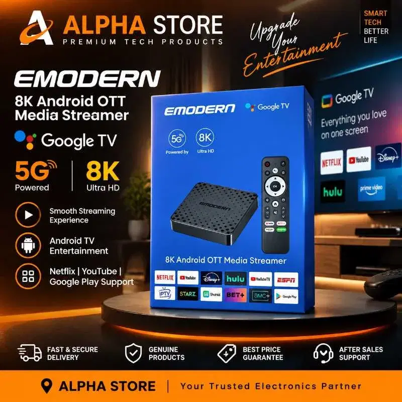 ALPHA Emodern Google TV Box Full Voice Control HD Streaming Built-