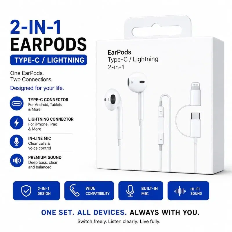 2 IN 1  EARPODS TYPE-C LIGHTNING 