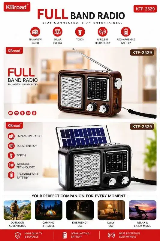 KTF-2529 FULL BAND SOLAR & LIGHT PANEL  RADIO 