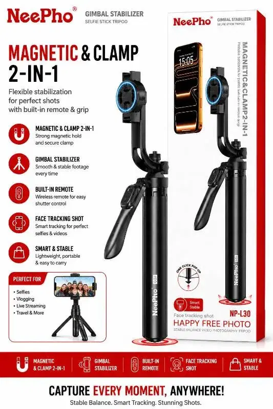 NEEPHO MAGNETIC & CLAMP 2 IN 1 NP-L30 SELFIE STICK 