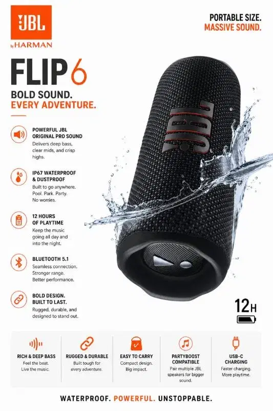 JBL FLIP6 BOLD/ MASSIVE SOUND WOOFER SPEAKER 