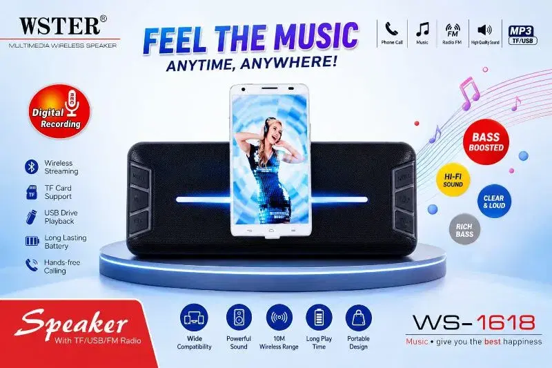 WSTER WS-1618 SPEAKER WITH TF/USB/FM RADIO 