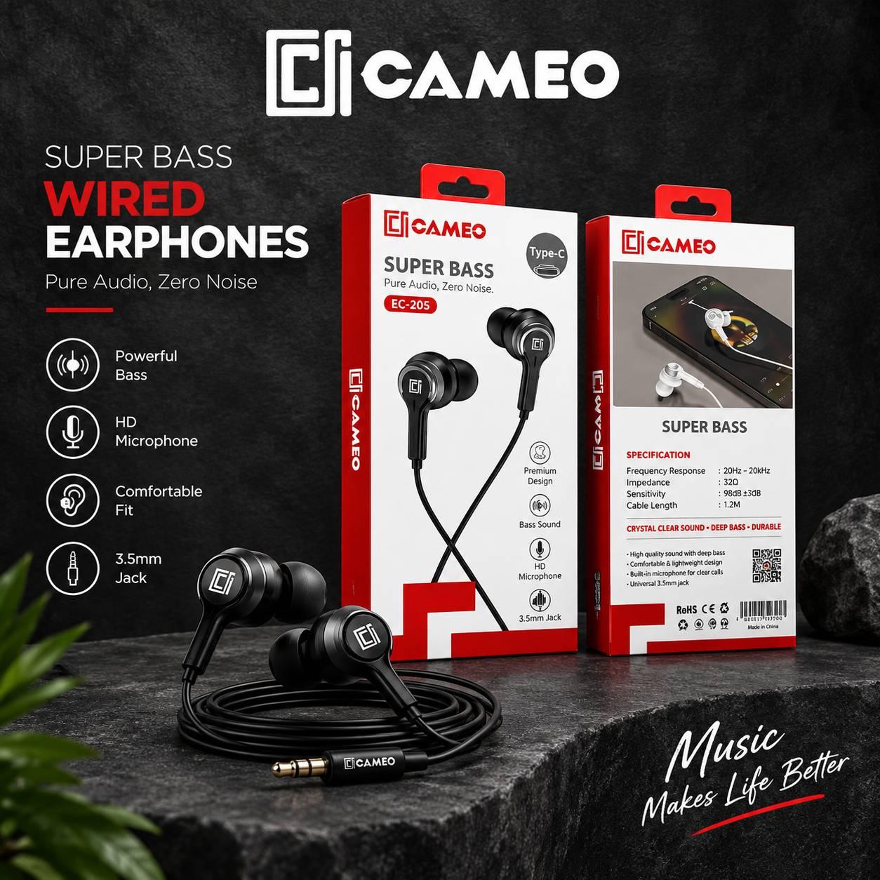 Cameo EC-205 | Deep Bass Sound | Earphone | Left Right Support