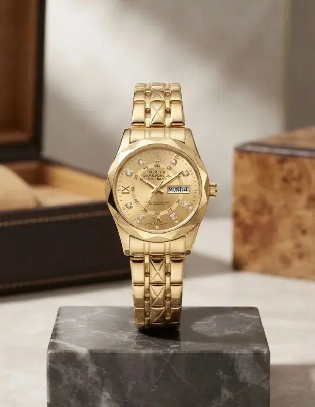 Rolex Luxury Date Function Golden & Two Tone Attractive Ladies Watch 