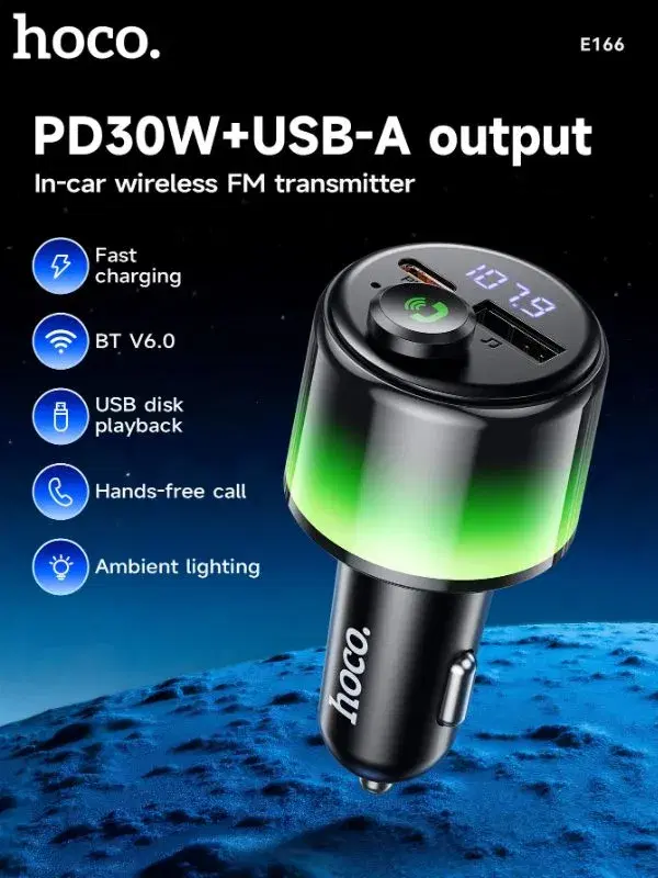 Hoco E166 Path 42W 1A1C Car Bluetooth FM Transmitter thumbnail 2