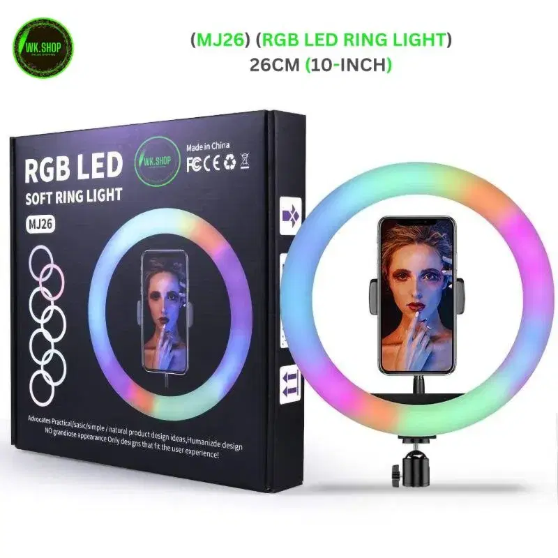 MJ26 10 Inch RGB Led Ring Light With PHONE HOLDER Circle Ring Selfie Led Photographic Studio Light thumbnail 3