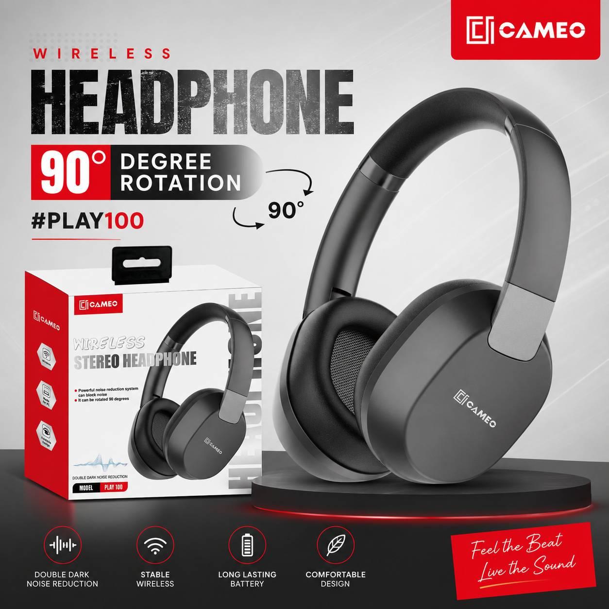 Cameo Play100 | Time 10HRs, Stand Time 120 HRs, Battery Capacity 300mAh, Charging mode Type-C, Transmission range 10m, 
Mode for PC, Foldable Design, Wireless, Bluetooth V5.4, 90 Degree Rotate, PNRS Systems thumbnail 3