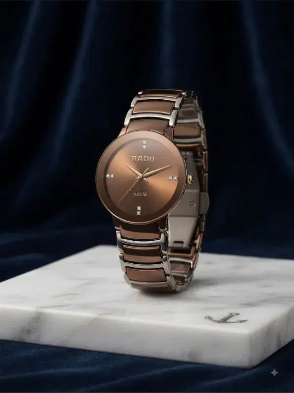 Luxurious Brown Ceramic & Stainless Steel Women's Quartz Watch with Diamond Hour Markers