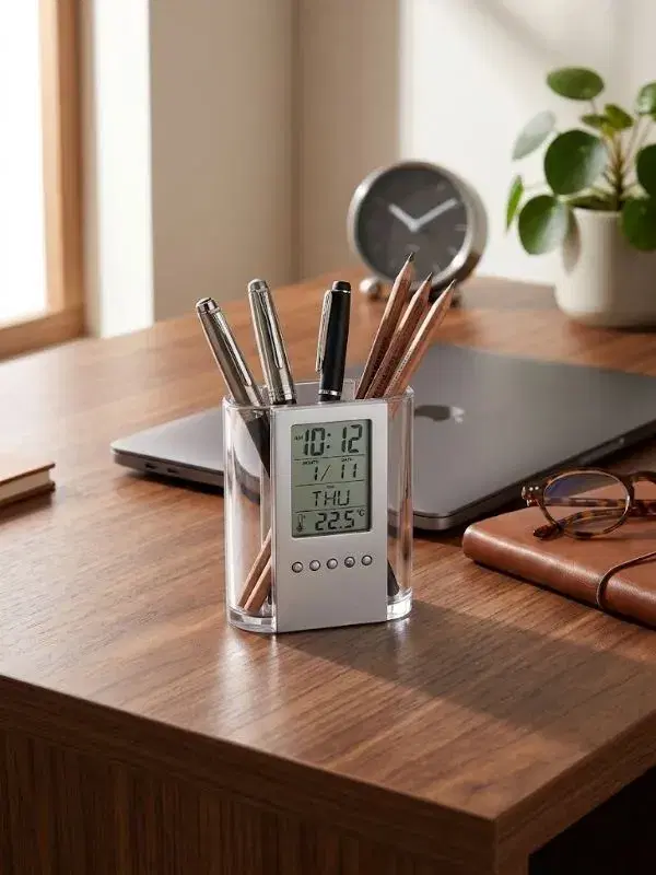 Calender Pen Holder with LCD Digital Clock, Alarm, Calendar & Temperature Display