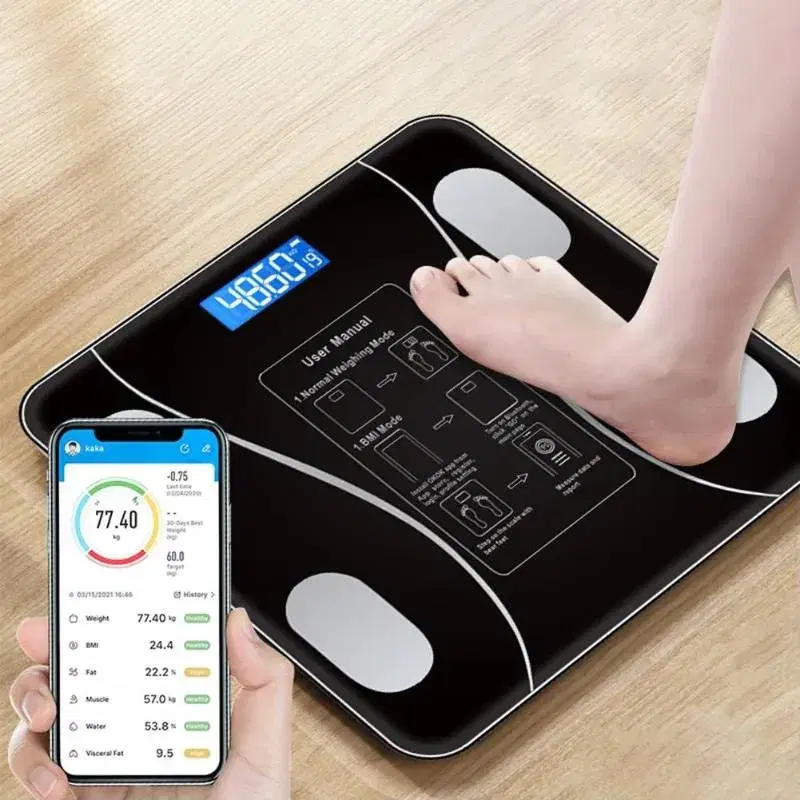 Bluetooth Weighing Scale Human Body Weight Machine Digital (Tempered) with Battery & Temperature Indicator