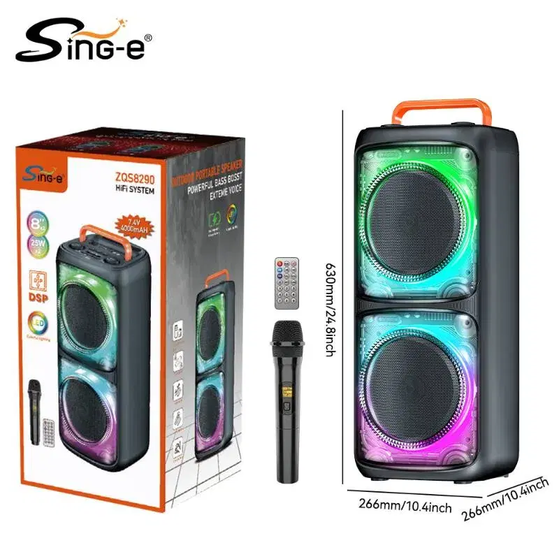 SING-E ZQS8290 Dual 8-inch TWS High-Power Wireless Blue Tooth Speaker Gaming Speaker DJ Active Multifunctional Karaoke Speaker