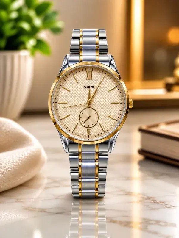 SUPA Men's Two-Tone Stainless Steel Premium Quartz Luxury Wrist Watch- Perfect For Daily Wear