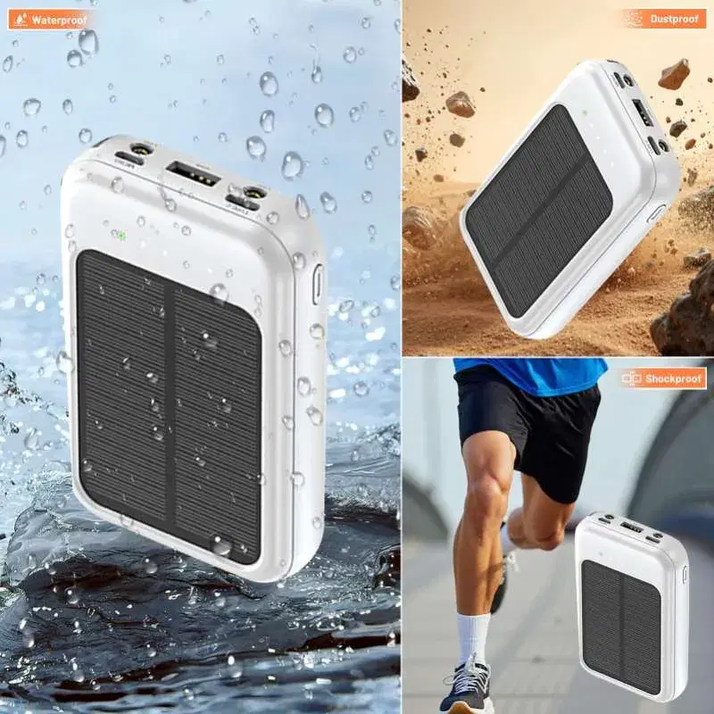 Solar Powerbank 10000 mAh, Portable Solar Charging Bank with Two USB Ports,