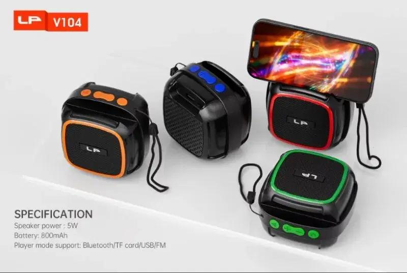LP-V104 Portable Mini Bass Bluetooth Speaker with FM Radio, TF Card & USB – Wireless 5W HIFI Stereo Speaker
