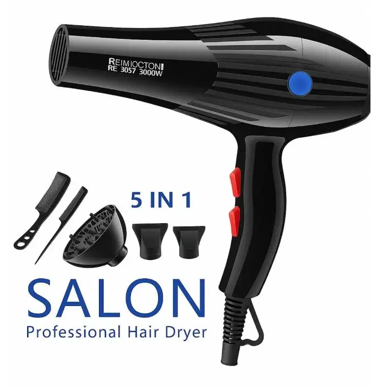 REIMIOGTON RE-3057 3000W Professional Hair Dryer | 5-in-1 Styling Attachments | Powerful Hair Blower for Home & Salon