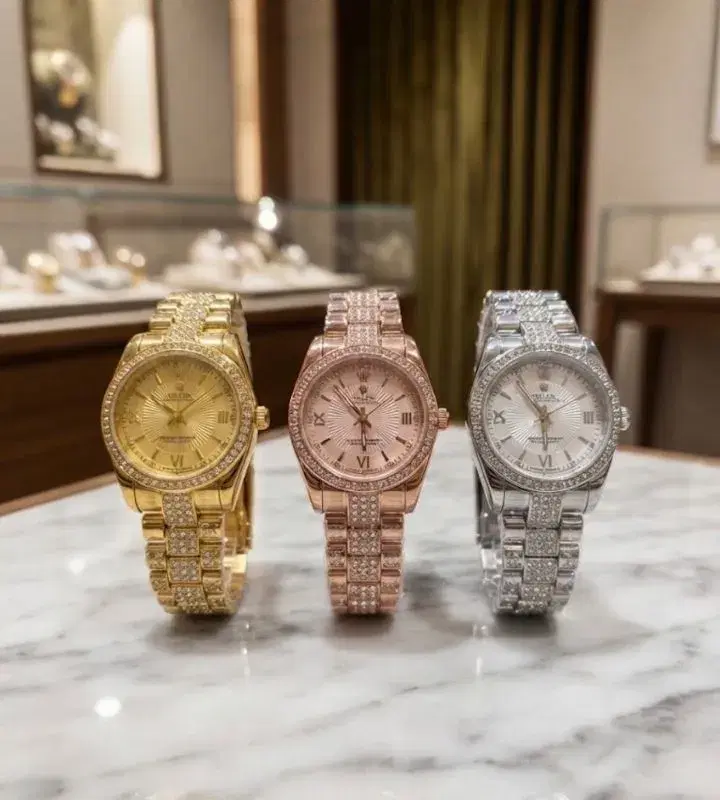 Rolex Stone Engraved Attractive Ladies Watch