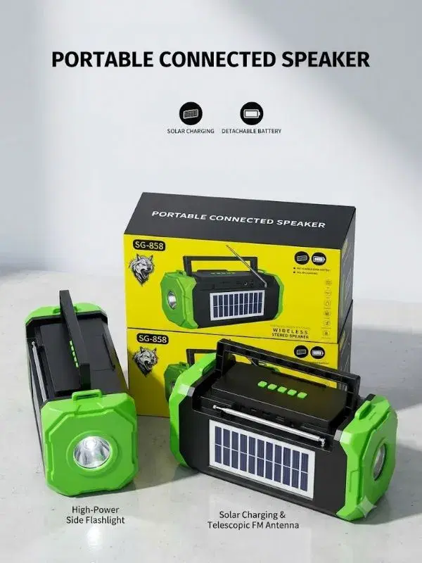 SG-858 Portable Stereo Woofer Blue Tooth Speaker FM Radio/TF/USB Hands Free Super Bass Torch Solar Panels Charger Speaker|