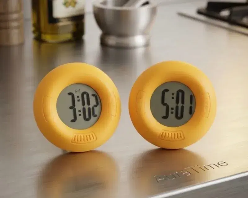 Cute Round Digital Desk Clock - Portable LCD Alarm Clock for Study, Office & Travel (Yellow Silicone Body)