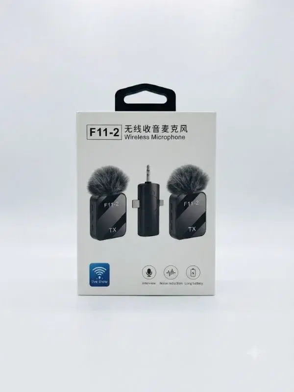 F11-2 Wireless Portable Mini Clip-On Lapel Microphone with Noise Canceling Feature Compatible with iPhone iPad Samsung YouTube TikTok