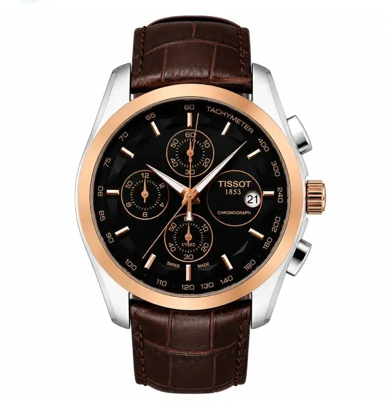 Men's Luxury Chronograph & Date Function Premium Quartz Watch with Brown Leather Strap