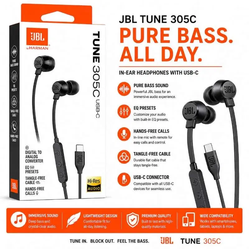 JBL TUNE 305C USB-C PURE BASS HEADPHONE