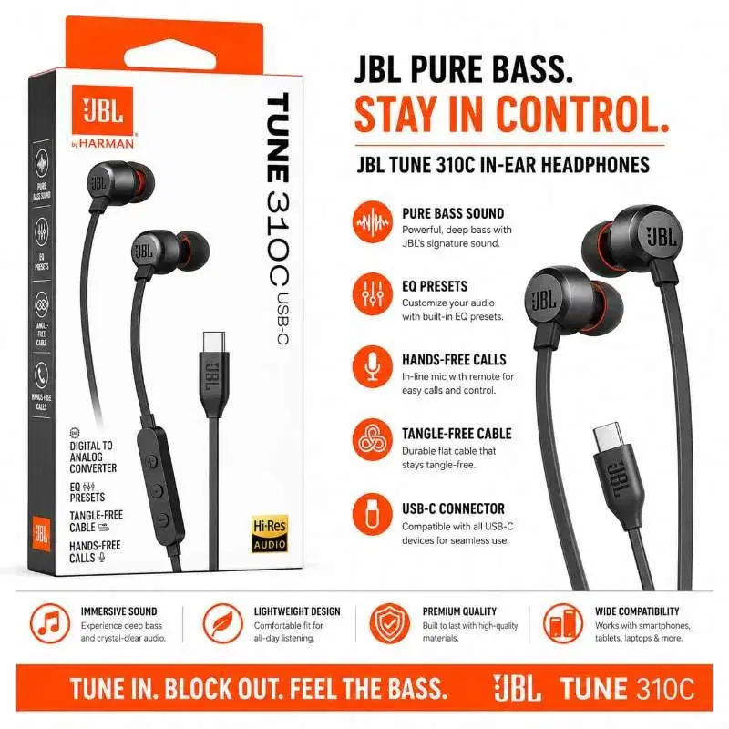 JBL PURE BASS TUNE 310C IN EAR-HEADPHONE