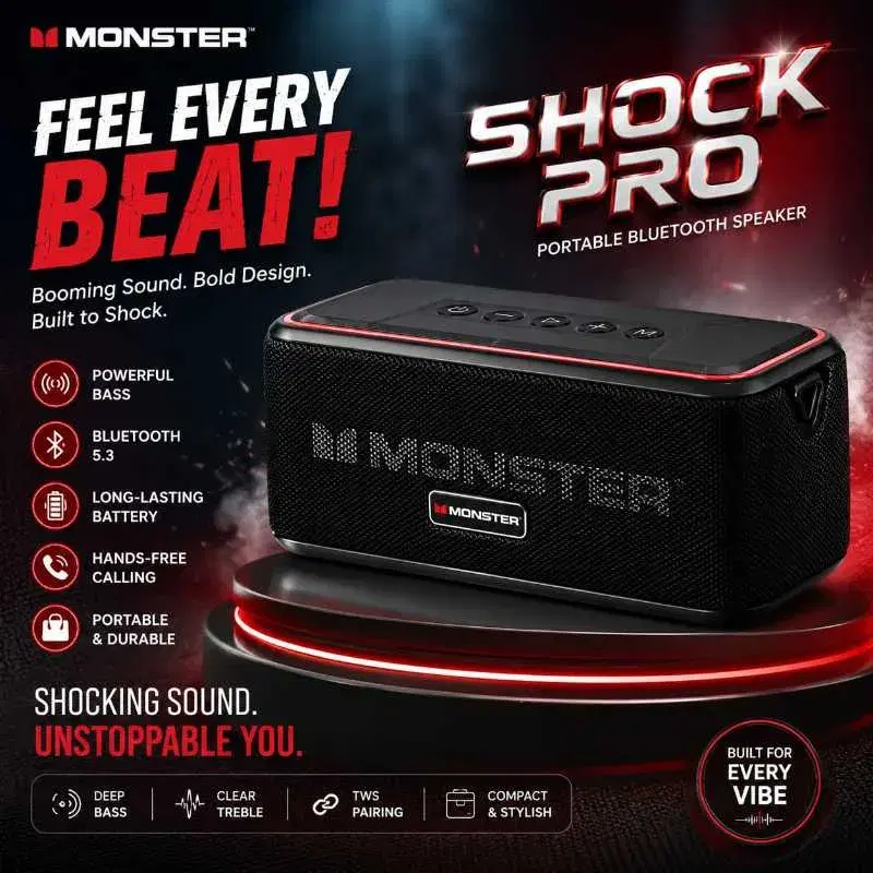 MONSTER SHOCK PRO PORTABLE BLUETOOTH SPEAKER