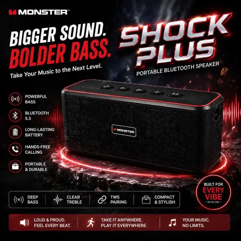 SHOCKS PLUS BIGGER SOUND BOLDER BASS PORTABLE BLUETOOTH SPEAKER