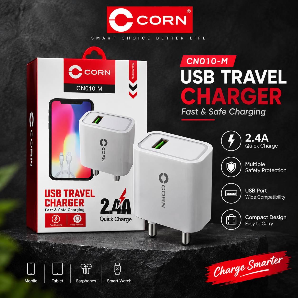 Corn CN010-M 12W 2.4A Mobile Charger With V8 Cable