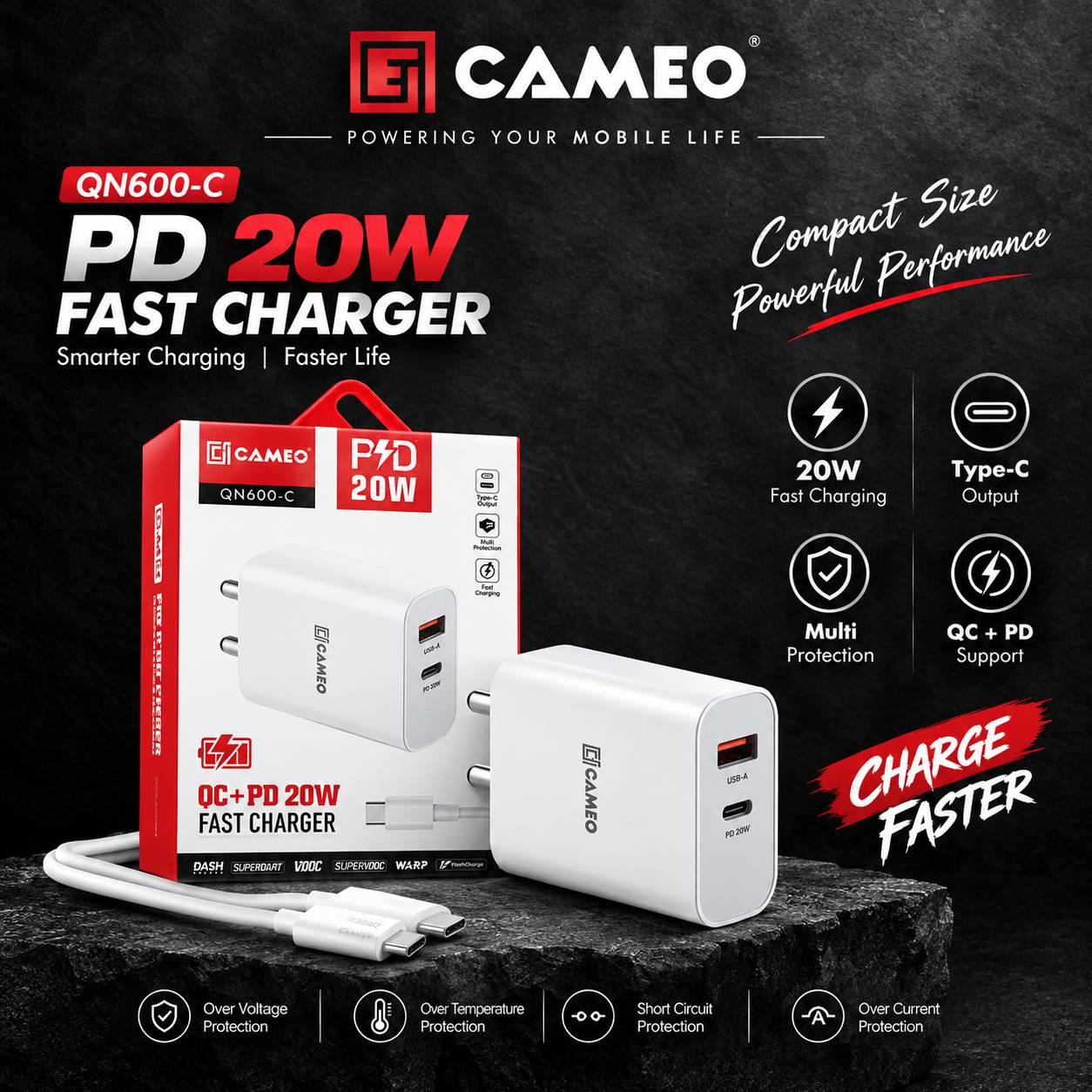 CAMEO | QN600-C | PD+QC Charger + Type-C Cable |
