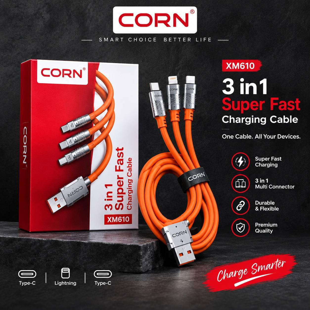 CORN XM610 3-in-1 Super Fast Charging Cable.